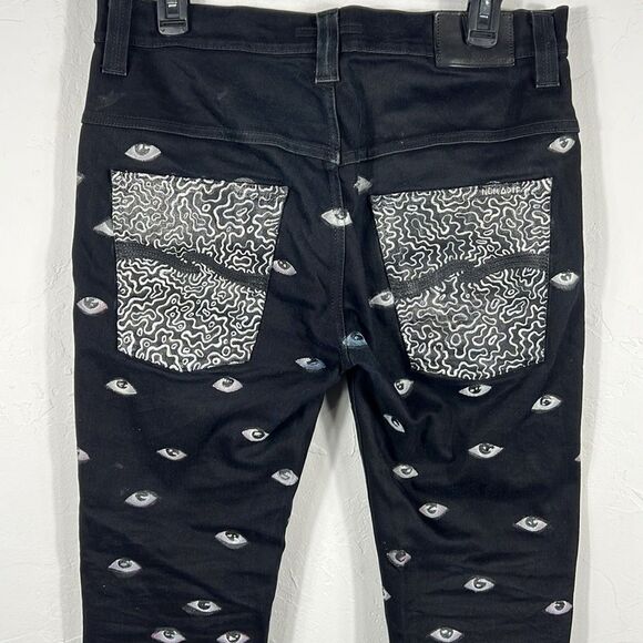 👁️👁️ NUDIE JEANS CO. Black Denim “EYE” Graphic Jeans - RARE - Sz 32 - *READ* - Picture 8 of 14